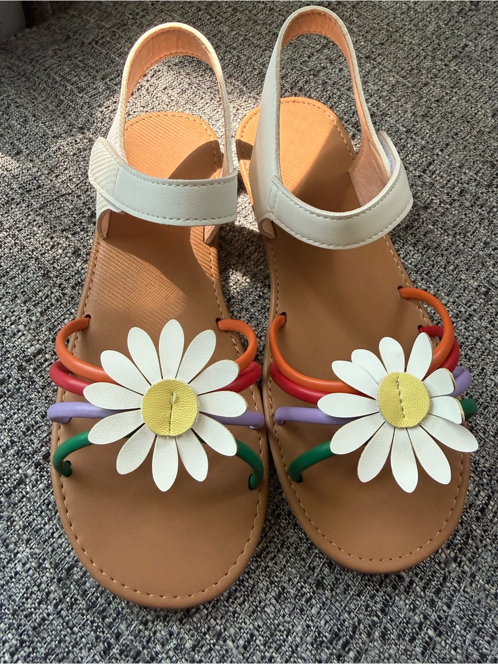 Kids White Daisy Multi-Color Strap Sandals - Cute Summer Footwear